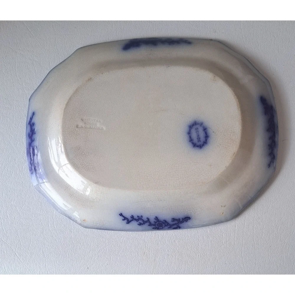 Antique Flow Blue Ironstone Platter "Scinde" by J & G Alcock Rare 10x8 - Picture 3 of 4